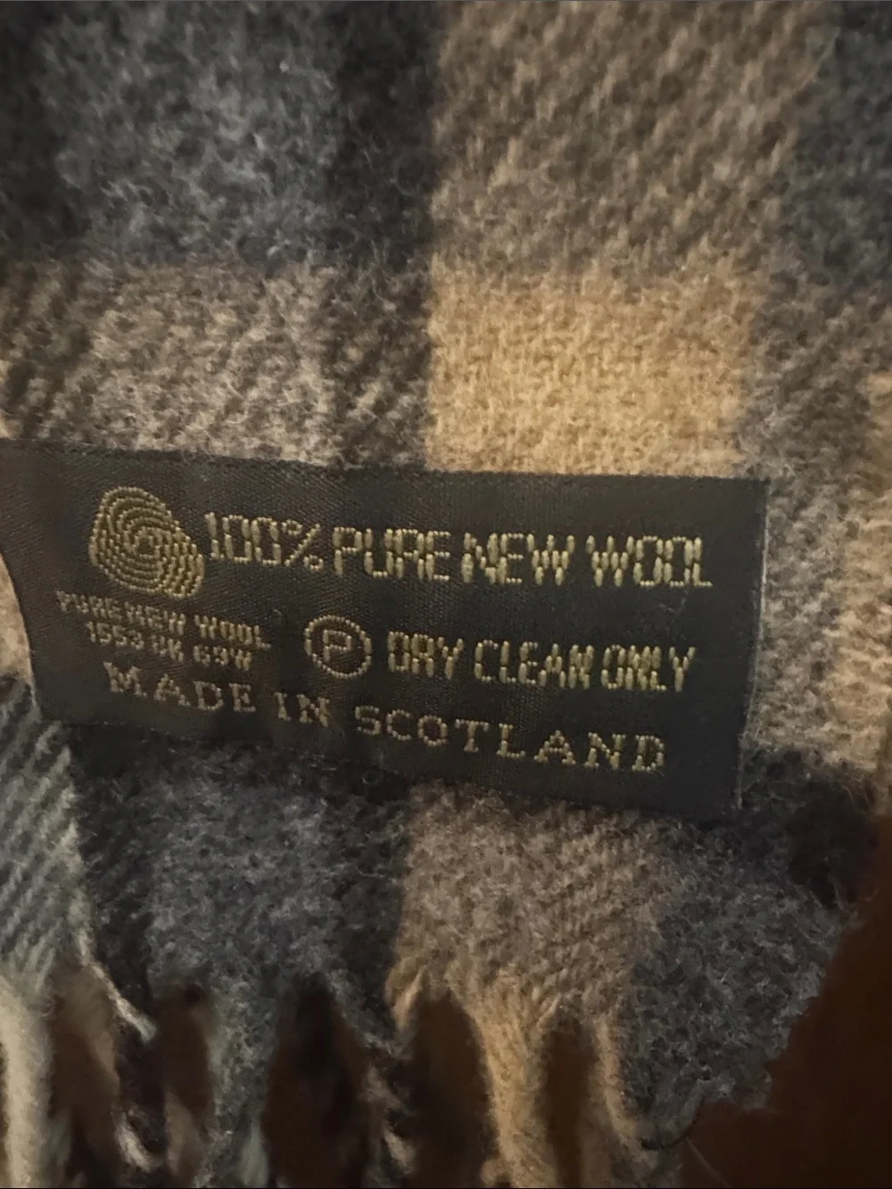 Plaid Fringe Scarf in Blue, Tan and Cream - 100% pure new wool